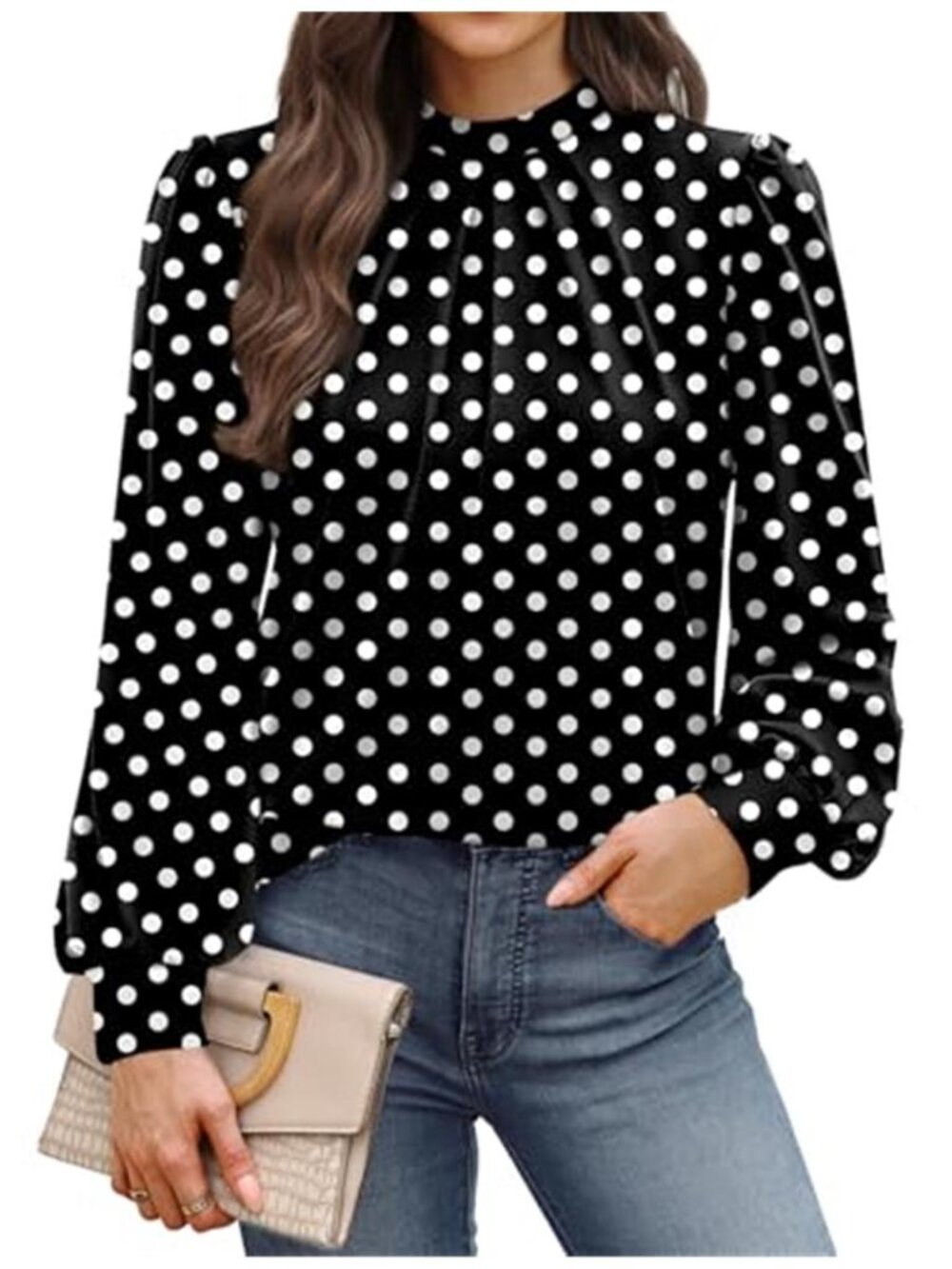 Women's Mock Neck Blouse Long Sleeve Pleated Dressy Casual Business Top: